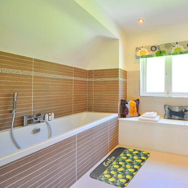 Tapis De Bain Aquarelle motif citron jaune gris (Créateur téléchargé)