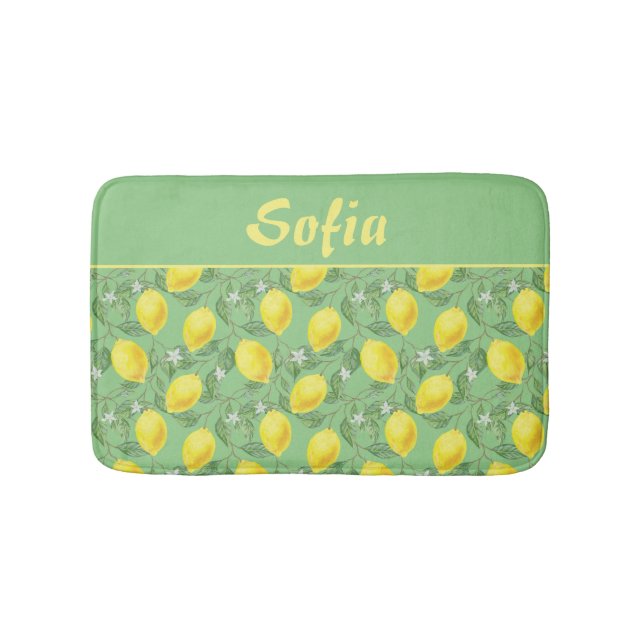Tapis De Bain Aquarelle motif citron jaune vert (Devant)