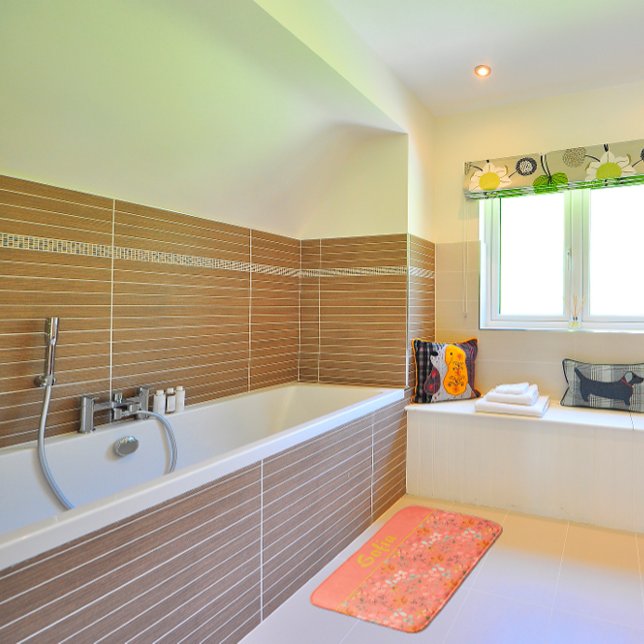 Tapis De Bain Aquarelle motif fleur rose jaune orange (Créateur téléchargé)