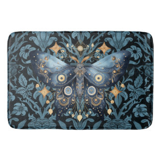 Tapis De Bain Aquarelle mystique Bleu et doré Night Moth