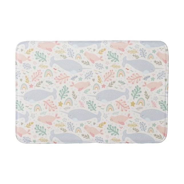 Tapis De Bain Aquarelle Narwhal et Motif de phoque (Devant)