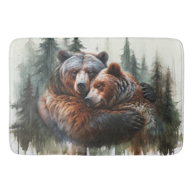 Tapis De Bain Aquarelle Ours & Arbres Sauvage rustique (Devant)