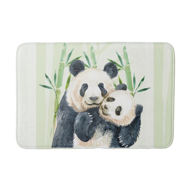 Tapis De Bain Aquarelle Panda Ours Maman & Bébé en Bambou (Devant)