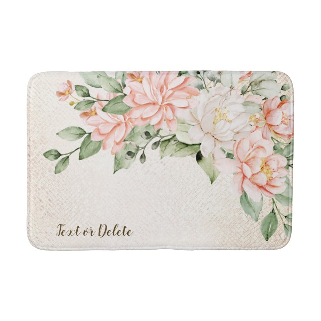 Tapis De Bain Aquarelle Pêche Fleurs blanches Élégant (Devant)