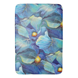 Tapis De Bain Aquarelle peinte à la main Aqua florale et Blues