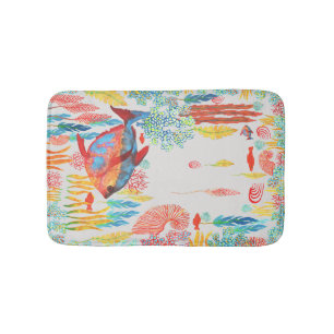 Tapis De Bain Aquarelle peinte à la main de biologie marine océa