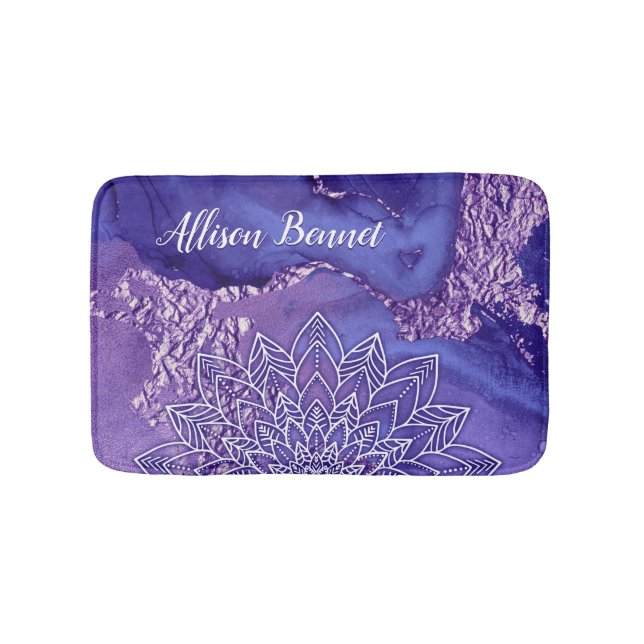 Tapis De Bain Aquarelle personnalisée violet blanc Mandala (Devant)