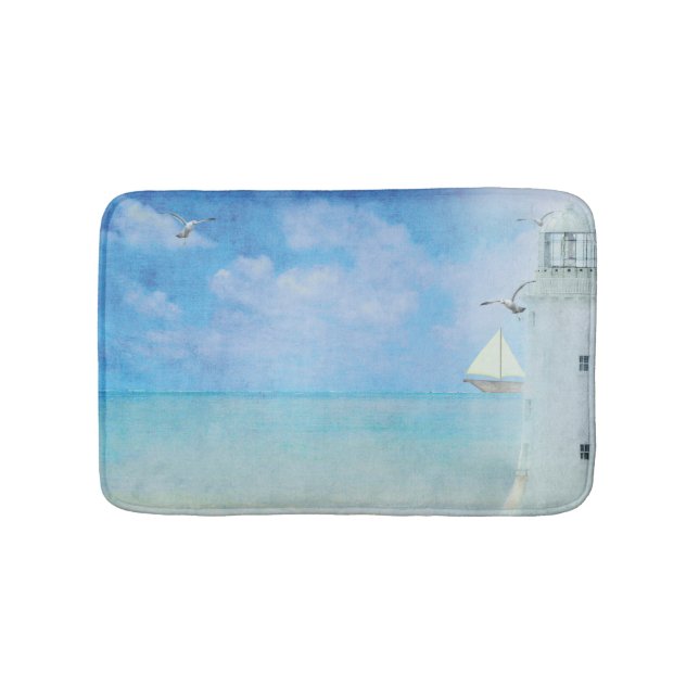 Tapis De Bain aquarelle-phare blanc avec voilier (Devant)