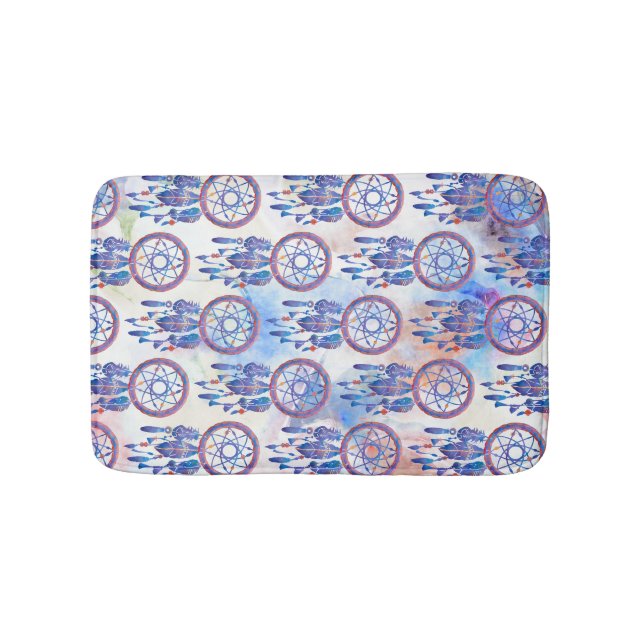 Tapis De Bain Aquarelle rose bleu Dreamcatcher Moderne Boho (Devant)