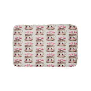 Tapis De Bain Aquarelle rose et crème mignonne Motif de cacao ch
