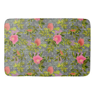 Tapis De Bain Aquarelle rose fleurs rose rétro fleurie botanique