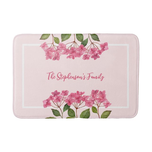 Tapis De Bain Aquarelle rose Hydrangée Lacecaps Illustration (Devant)