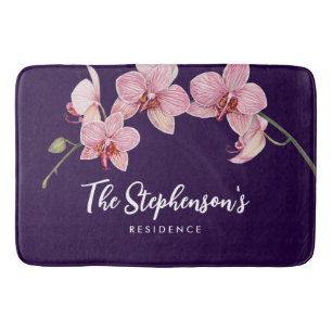 Tapis De Bain Aquarelle teinte rose Orchidées Peinture