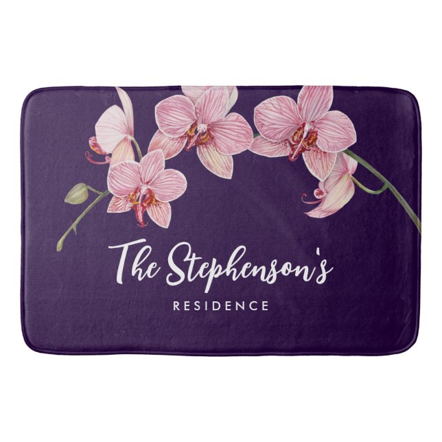Tapis De Bain Aquarelle teinte rose Orchidées Peinture (Devant)