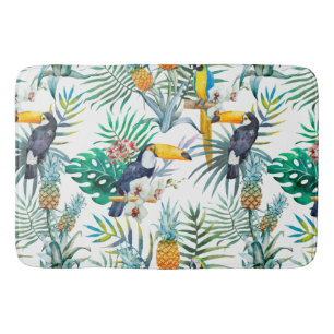 Tapis De Bain Aquarelle tropicale d'oiseau de perroquet d'ananas