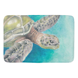 Tapis De Bain Aquarelle verte de la tortue marine