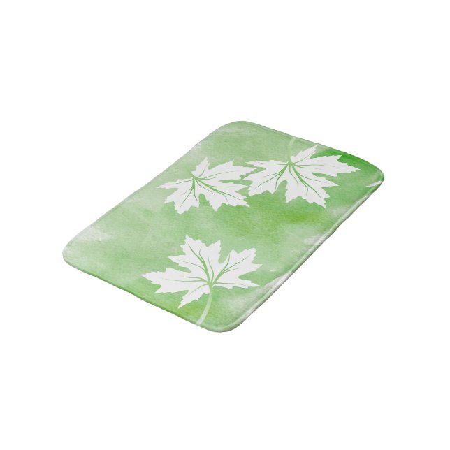 Tapis De Bain Aquarelle verte moderne et feuilles d'érable blanc (Angle)