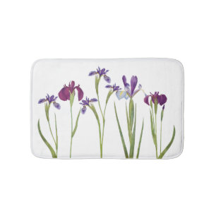Tapis De Bain Aquarelle violette élégante Fleurs d'Iris Botani