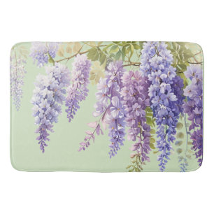 Tapis De Bain Aquarelle violette glycine florale lilas botanique