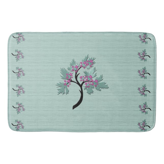 Tapis De Bain Arbre à fleurs gracieux vert + prune (Devant)