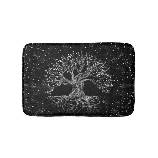 Tapis De Bain Arbre de vie en noir et blanc (Devant)