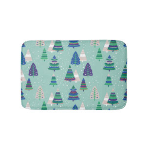 Tapis De Bain Arbres de Noël, arrière - plan bleu