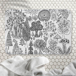 Tapis De Bain Arbres Main noire et blanche dessinée Art moderne
