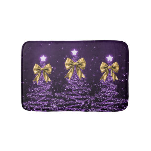 Tapis De Bain Arbres scintillants de Noël avec ruban doré faux v