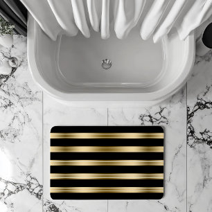 Tapis De Bain Arrière - plan blanc Vertical Grilles Noir Et Or