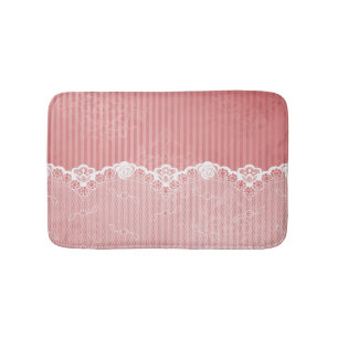 Tapis De Bain Arrière - plan rose et blanc avec la dentelle