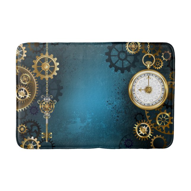 Tapis De Bain Arrière - plan turquoise à vapeur avec engrenages (Devant)