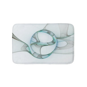 Tapis De Bain Art Abstrait moderne Fractal Bleu Turquoise Gris