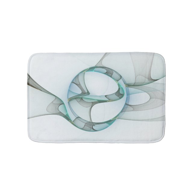 Tapis De Bain Art Abstrait moderne Fractal Bleu Turquoise Gris (Devant)