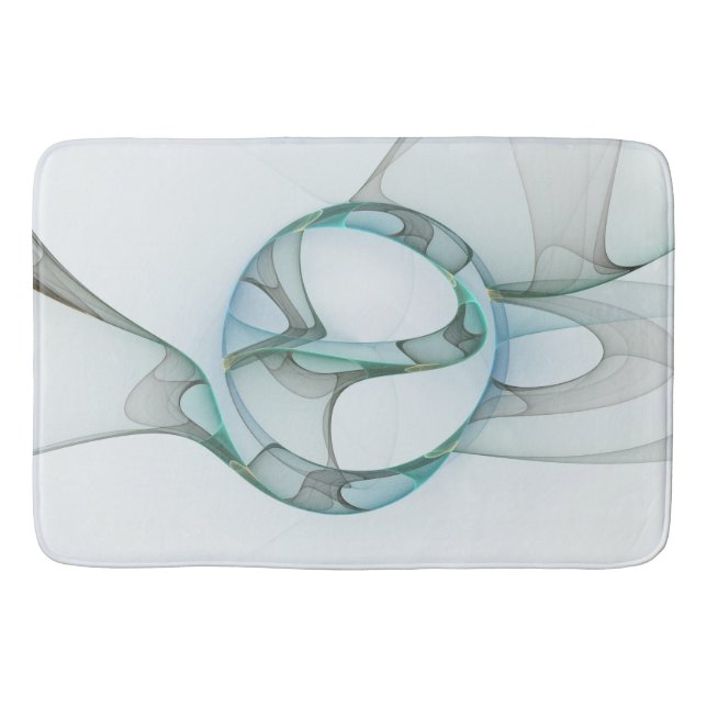 Tapis De Bain Art Abstrait moderne Fractal Bleu Turquoise Gris (Devant)