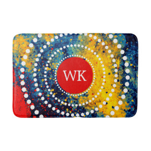 Tapis De Bain Art bleu rouge jaune de point d'éclaboussure de