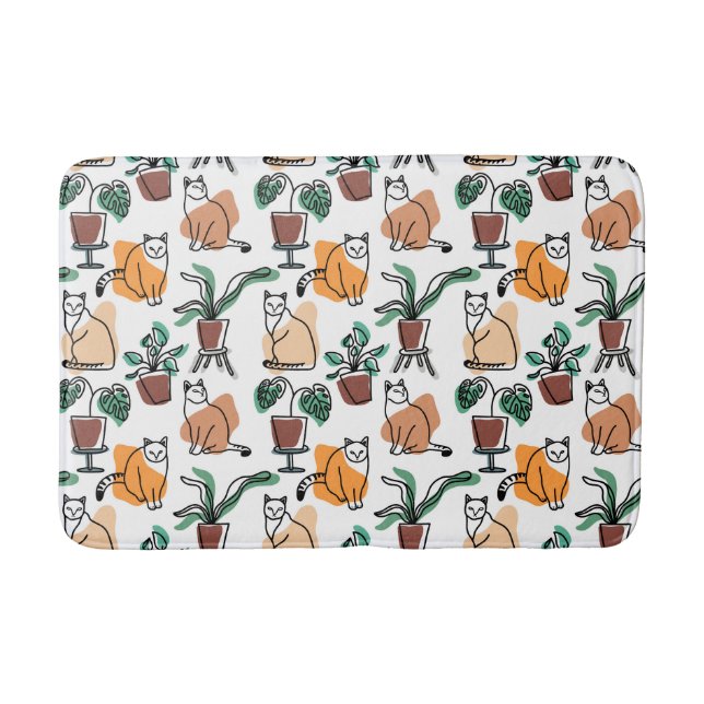 Tapis De Bain Art de trait dessin chats et fleurs (Devant)