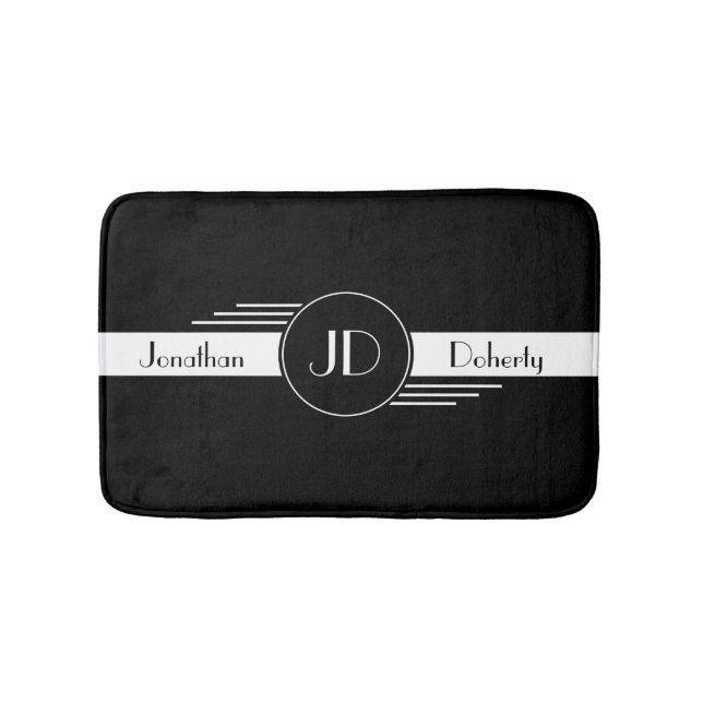 Tapis De Bain Art déco noir et blanc de monogramme (Devant)