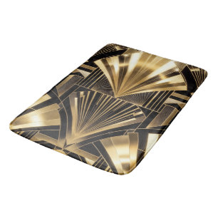 Tapis De Bain Art Déco Soleil Éclaté Noir Or Géométrique Luxe