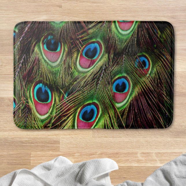 Tapis De Bain art déco vert turquoise turquoise plumes paon (art deco teal green turquoise peacock feather bath mat)