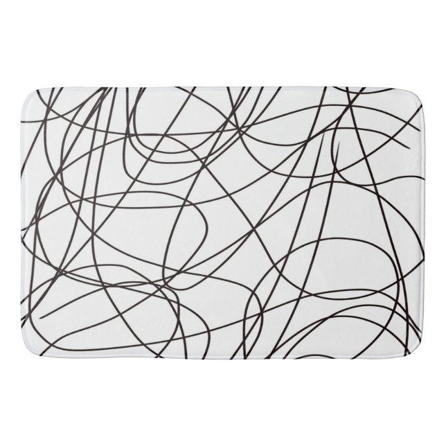 Tapis De Bain Art en ligne noir et blanc (Devant)