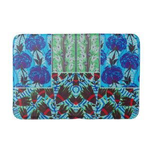 Tapis De Bain Art floral bleu et vert maximaliste vibrant