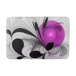 Tapis De Bain Art fractal abstrait gris magenta
