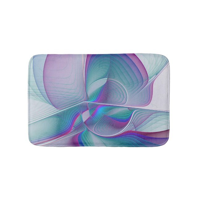 Tapis De Bain Art Fractal Abstrait rose bleu turquoise (Devant)