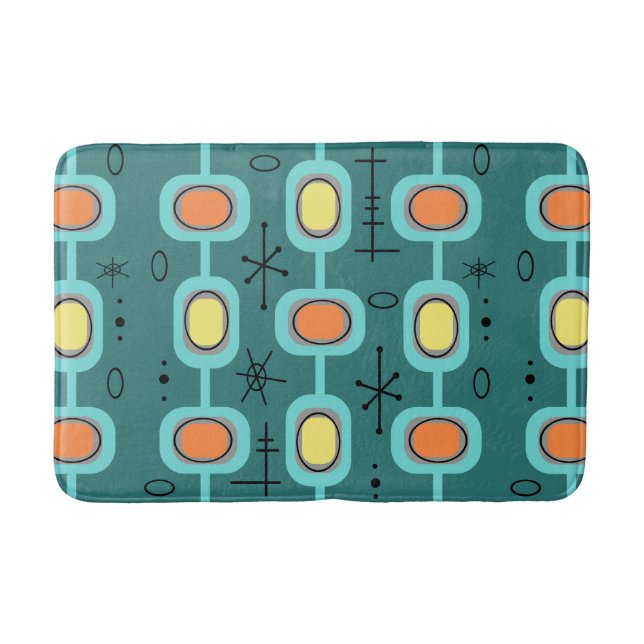 Tapis De Bain Art géométrique de l'ère spatiale Turquoise (Devant)