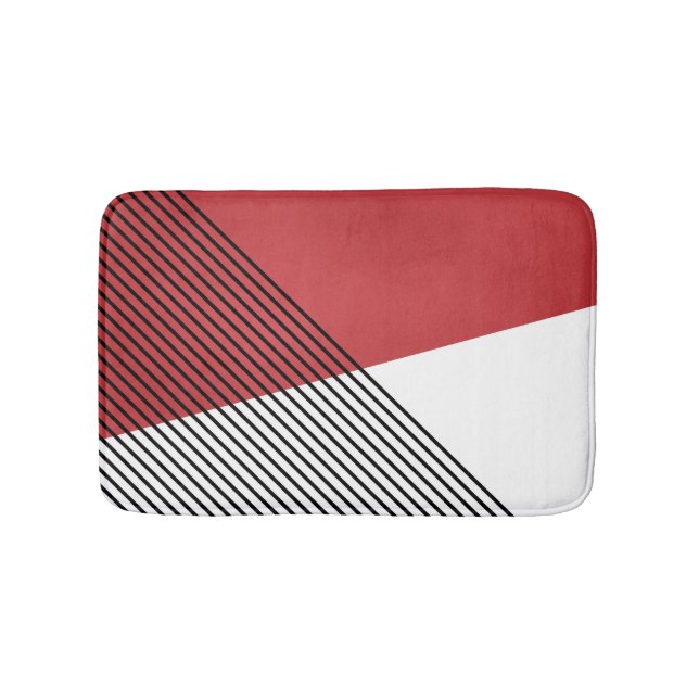 Tapis De Bain Art géométrique simple noir, blanc et rouge (Devant)