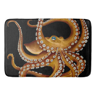 Tapis De Bain Art noir d'oeil bleu Brown de poulpe