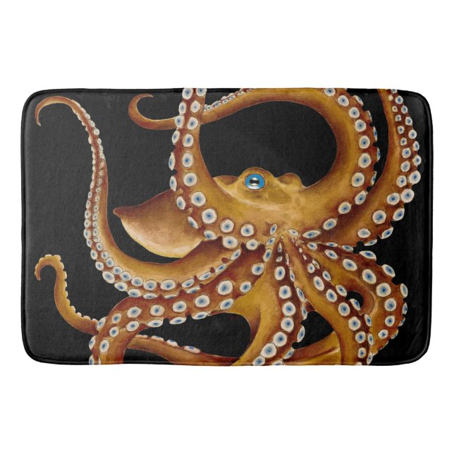 Tapis De Bain Art noir d'oeil bleu Brown de poulpe (Devant)