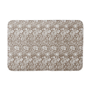 Tapis De Bain Art Nouveau Carnation Damask, Taupe et blanc