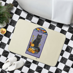 Tapis De Bain Art Nouveau Chat Noir Citrouille Violet Automne Ja