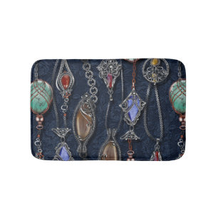 Tapis De Bain Art Nouveau Floral : Denim Elegance.